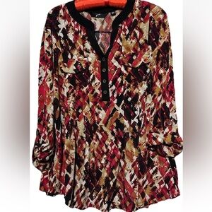 GNW Top L Cute Wearable Art Stretch Knit Tab Sleeve Shirt Blouse Women’s Large